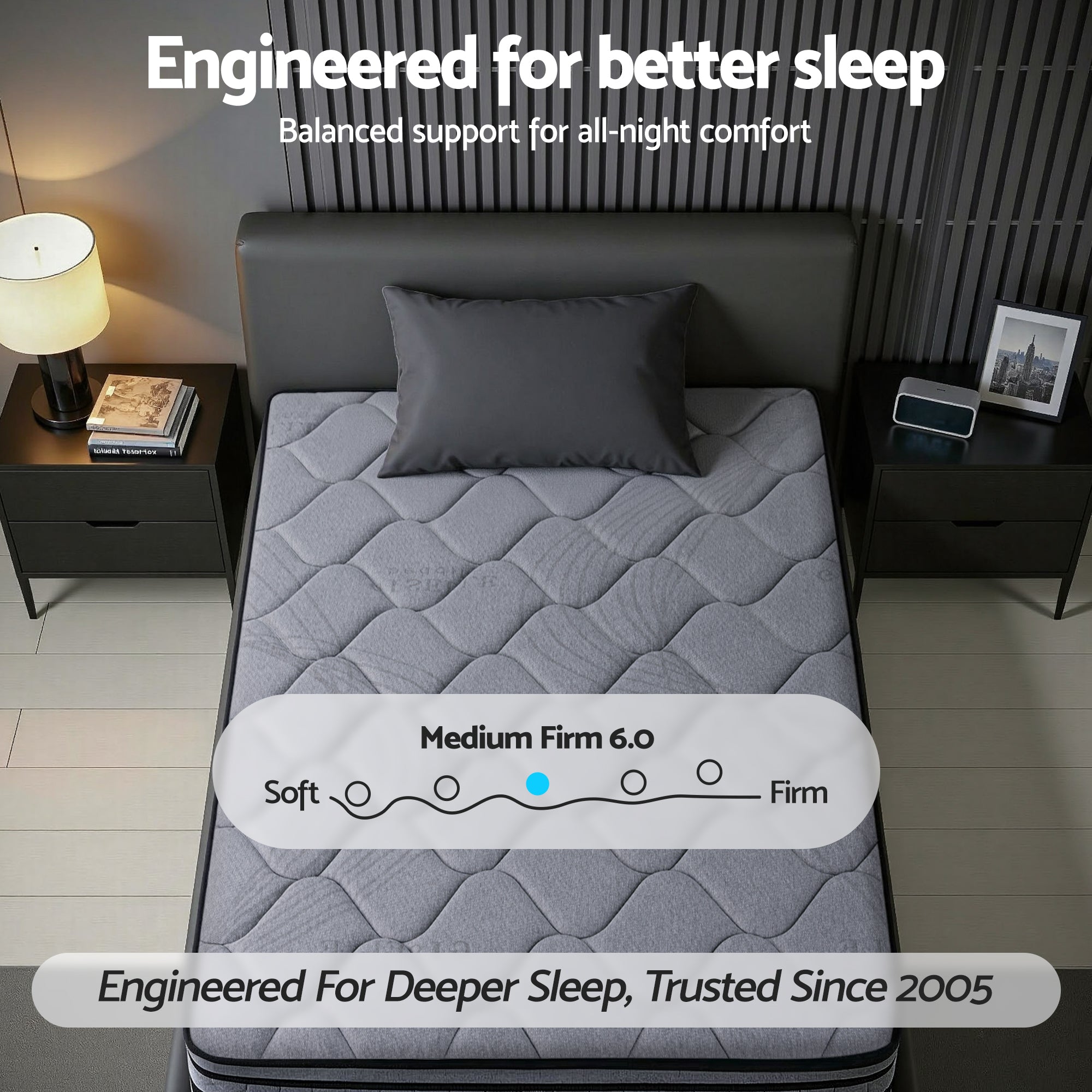34cm Single Hybrid Pocket Spring Mattress - Grey