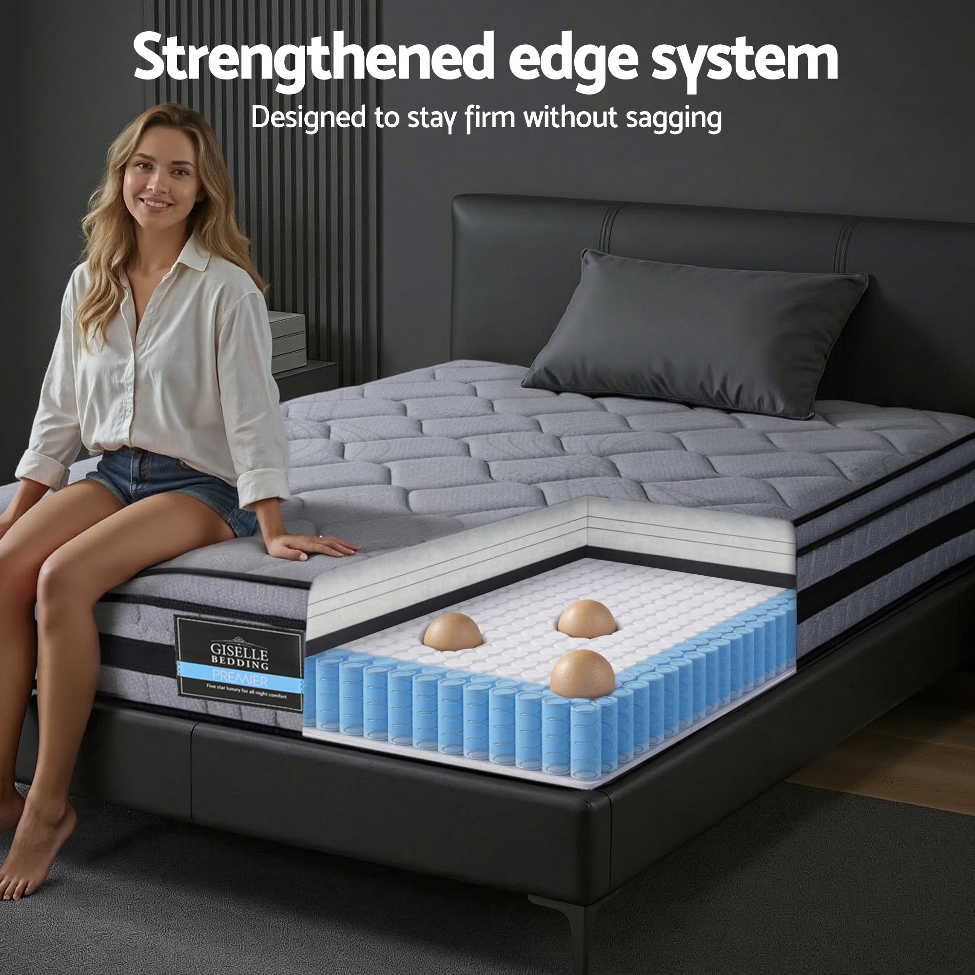 34cm Single Hybrid Pocket Spring Mattress - Grey