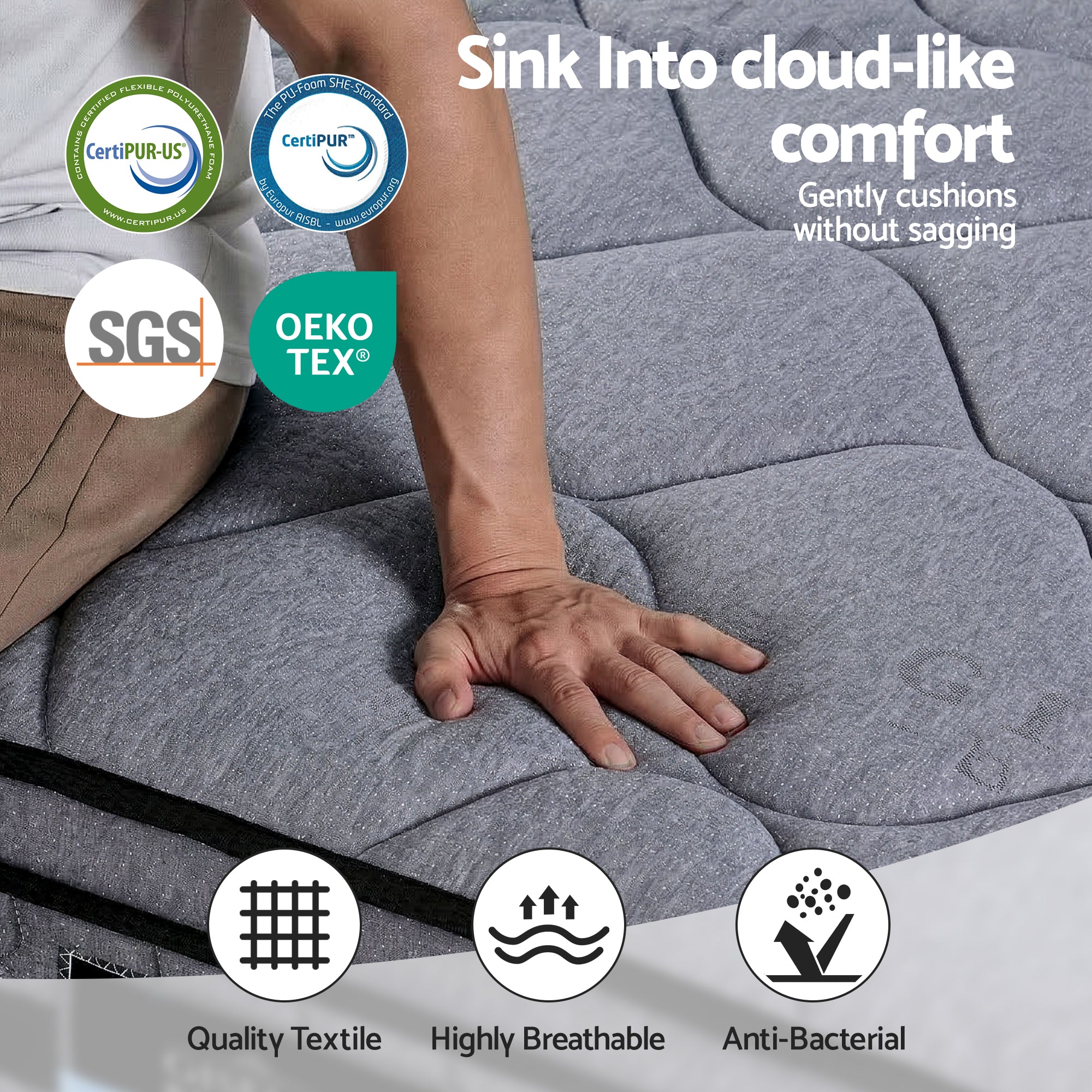 34cm Single Hybrid Pocket Spring Mattress - Grey