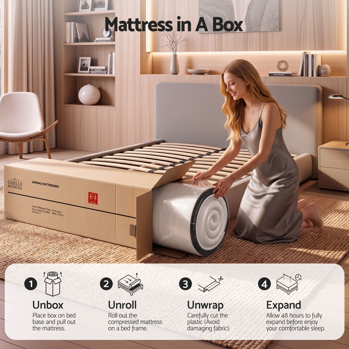 Double Reversible Spring Mattress 35cm with Cashmere Cover and Gel Foam Firm - White and Charcoal