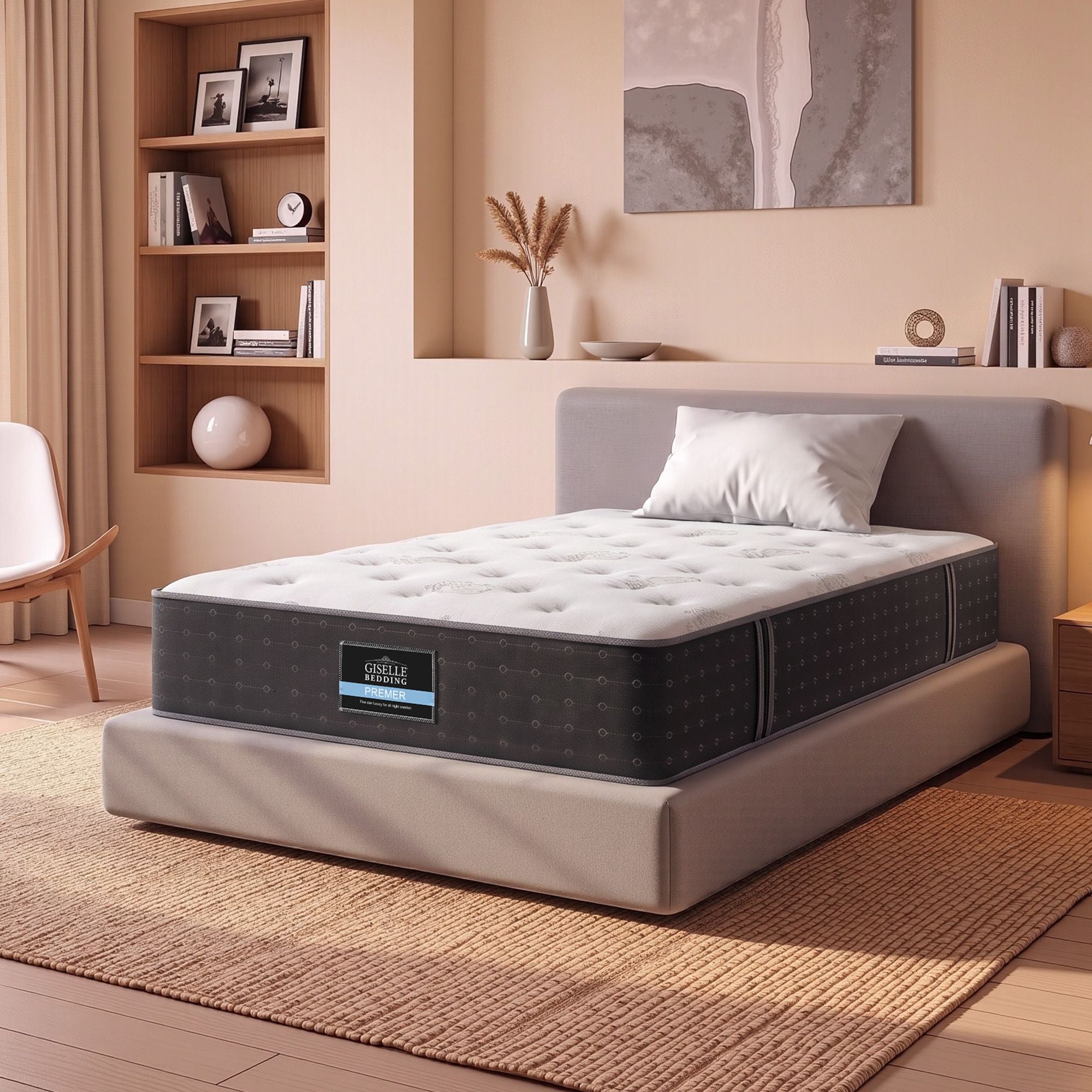 Single Reversible Spring Mattress 35cm Firm with Cashmere Cover and Gel Foam - White/Charcoal