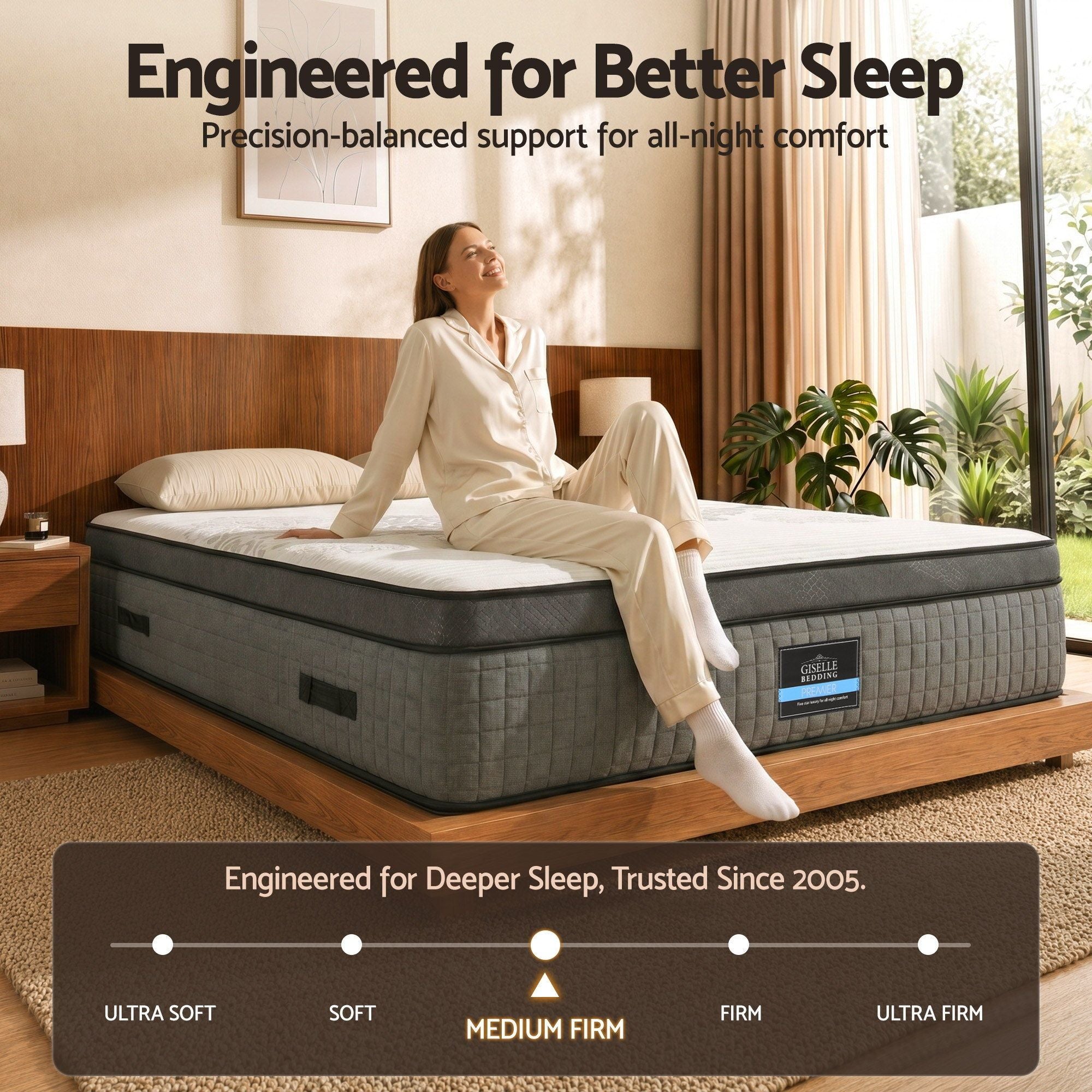 Double Mattress 37cm 4-in-1 Adjustable Firmness Cooling Gel Memory Foam Dual-Zone Flippable for Couples - White and Grey
