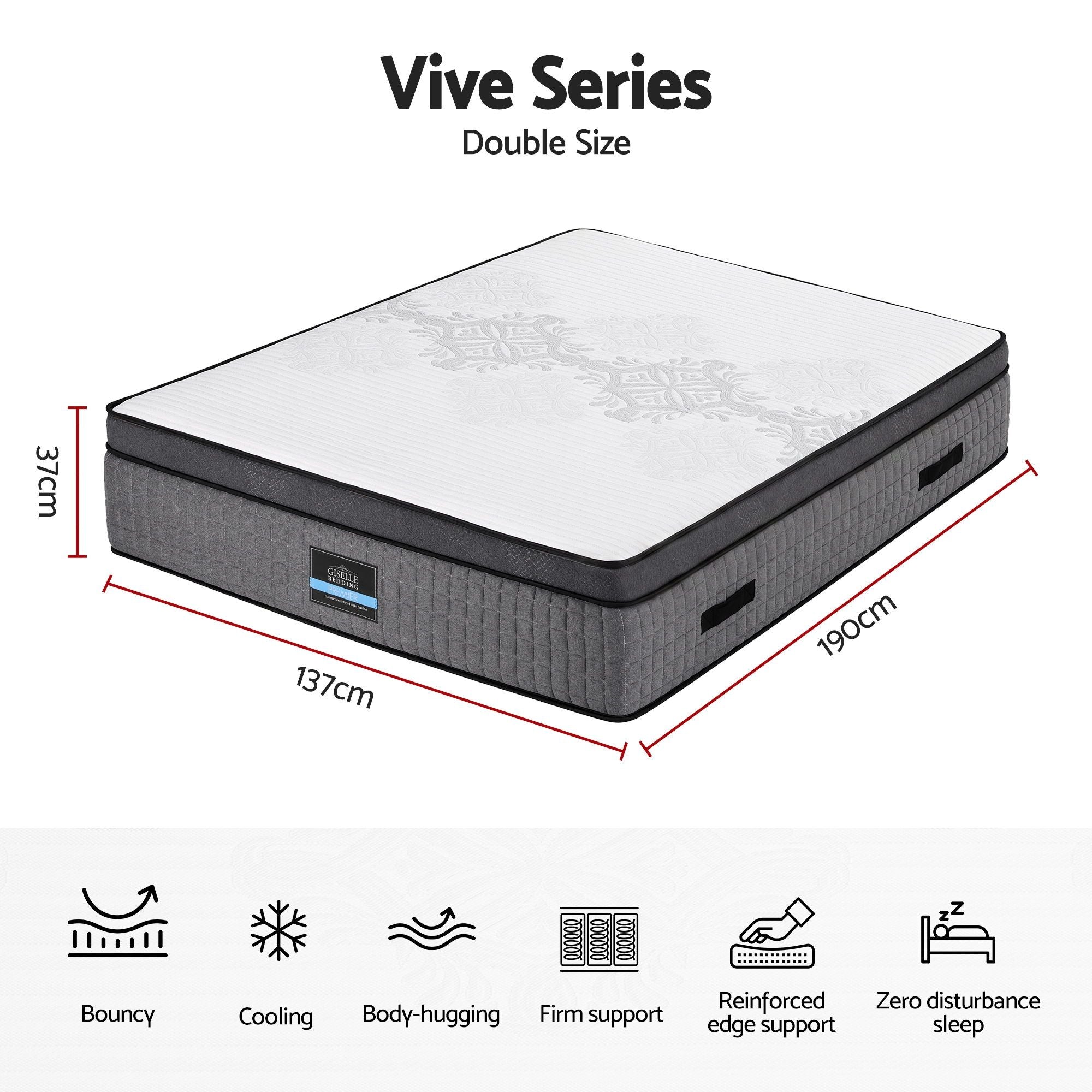 Double Mattress 37cm 4-in-1 Adjustable Firmness Cooling Gel Memory Foam Dual-Zone Flippable for Couples - White and Grey
