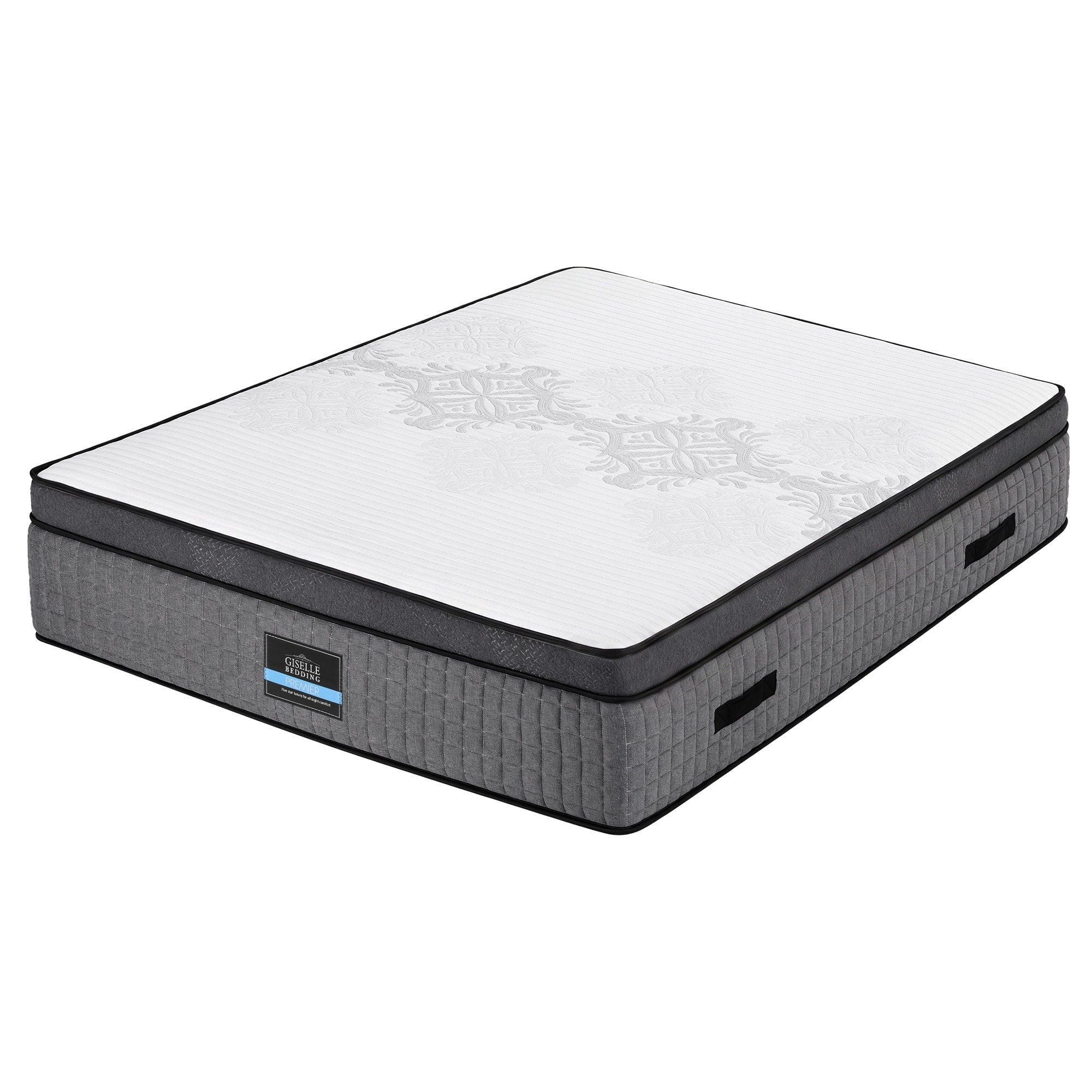 Double Mattress 37cm 4-in-1 Adjustable Firmness Cooling Gel Memory Foam Dual-Zone Flippable for Couples - White and Grey