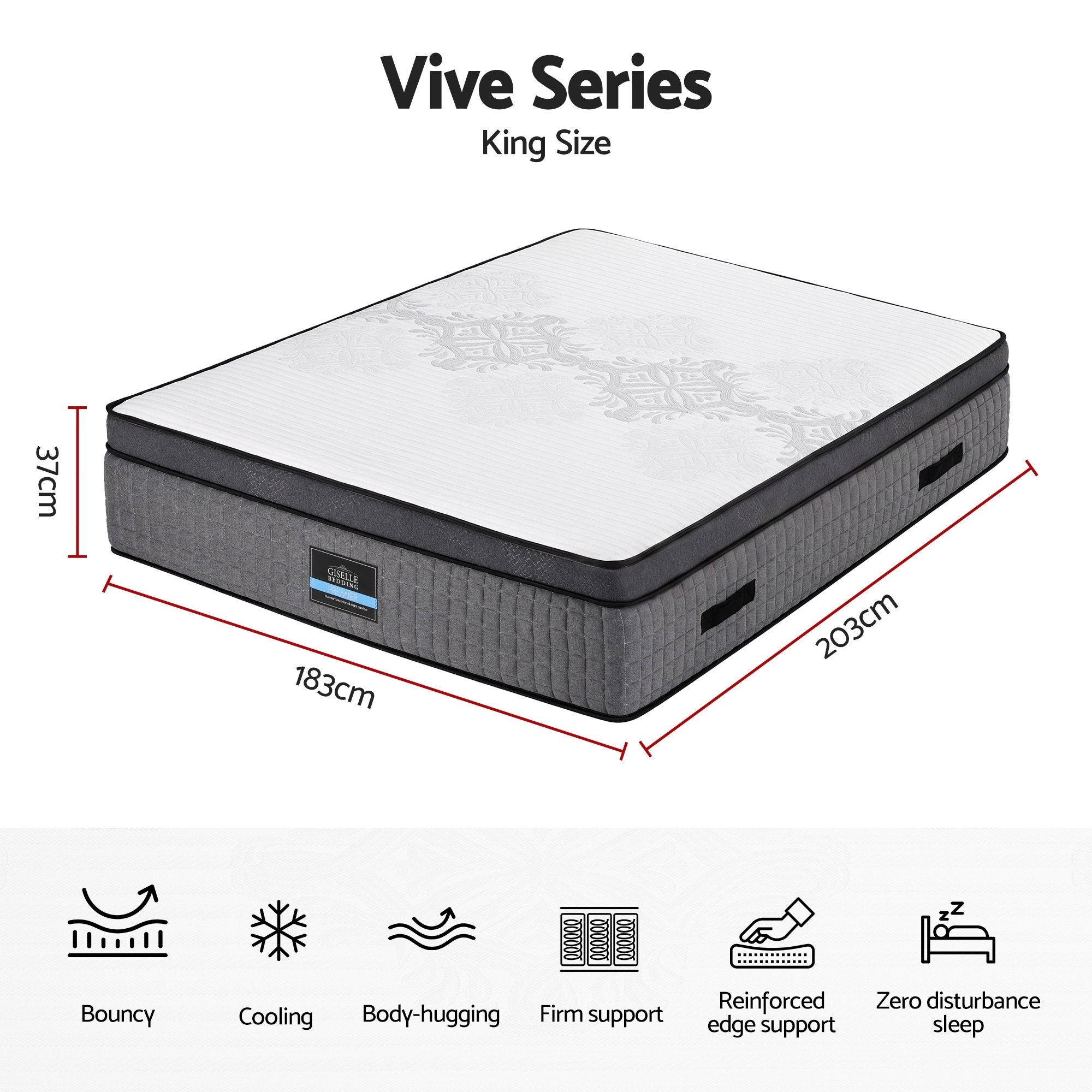 King Mattress 37cm 4-in-1 Adjustable Firmness Cooling Gel Memory Foam Dual-Zone Flippable for Couples - White and Grey