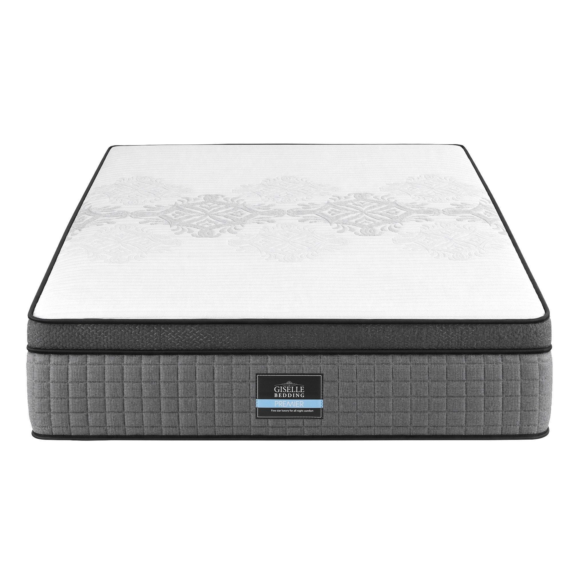 King Mattress 37cm 4-in-1 Adjustable Firmness Cooling Gel Memory Foam Dual-Zone Flippable for Couples - White and Grey