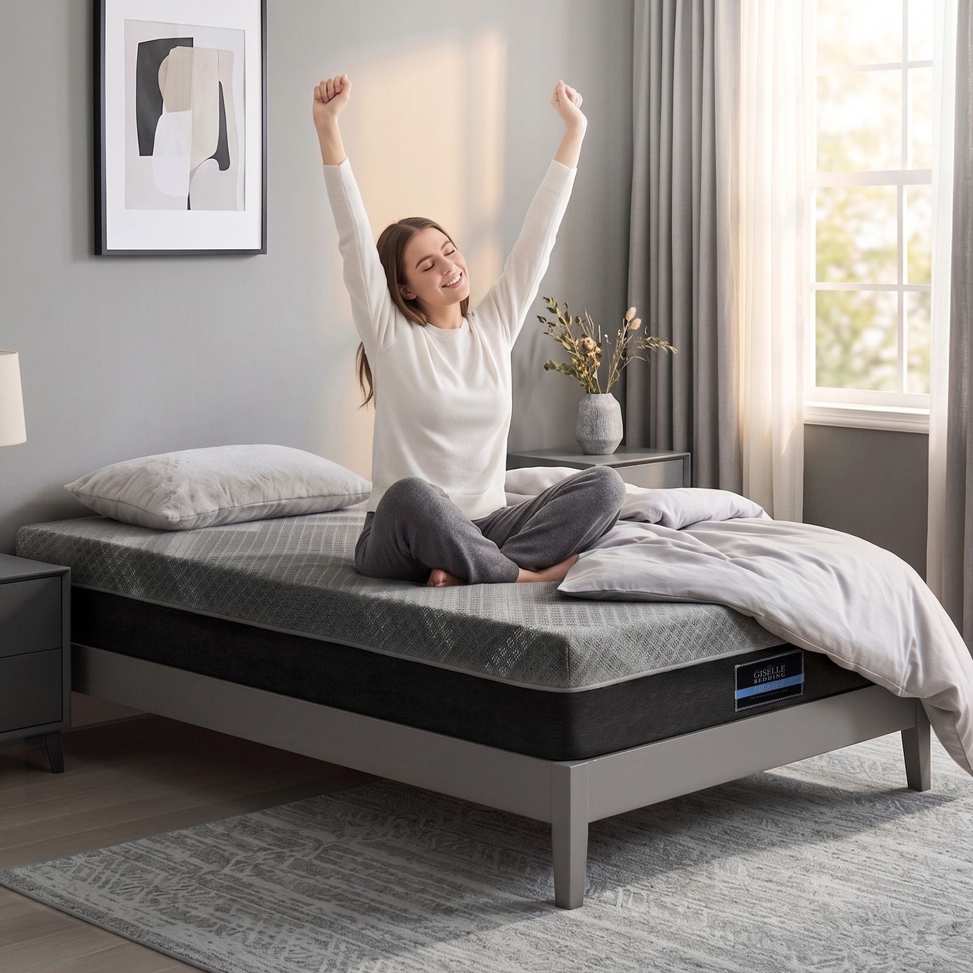 King Single Mattress 26cm Firm Pocket Spring with Dual Edge Support - Dark Grey