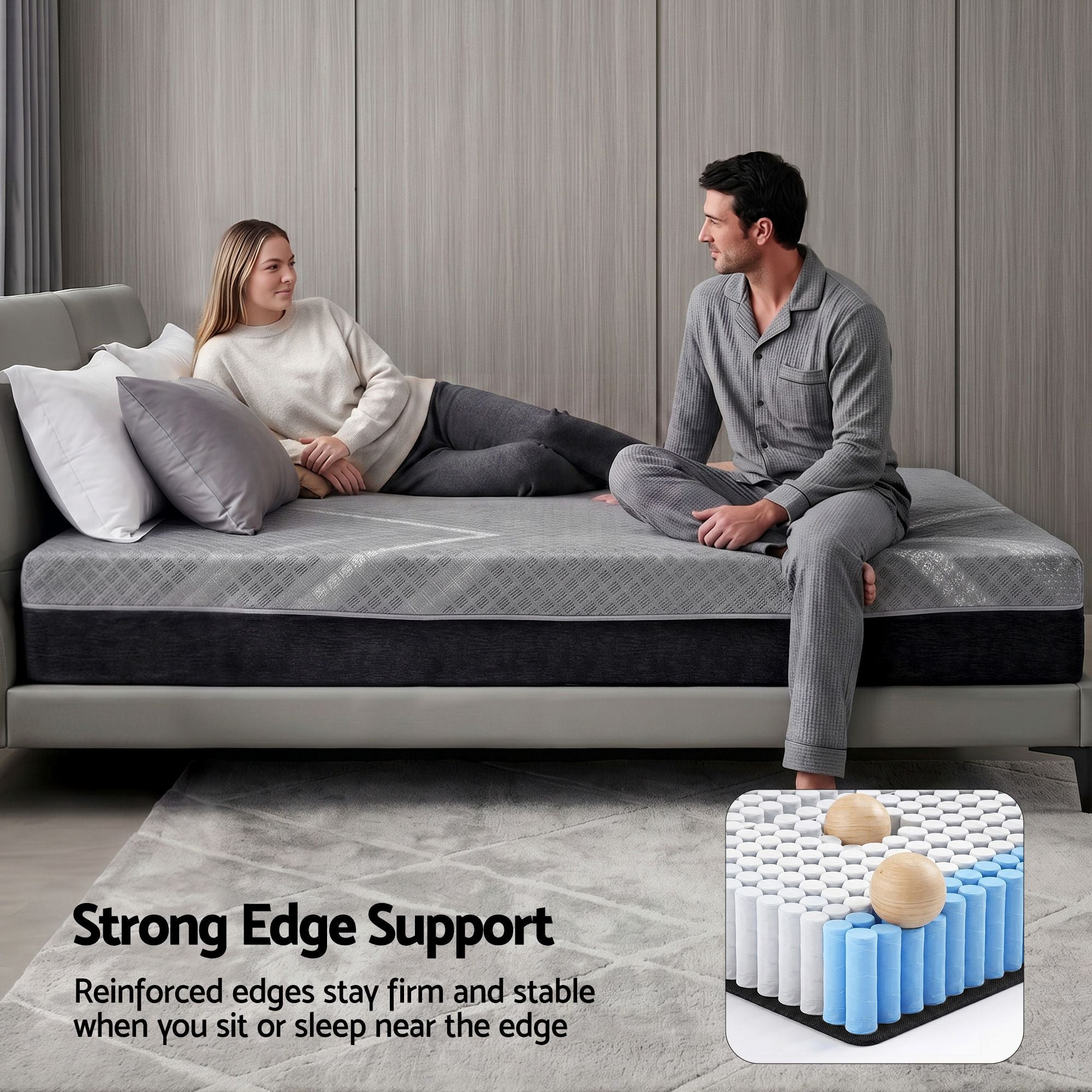 Single Mattress 26cm Firm Pocket Spring Dual Edge Support - Dark Grey