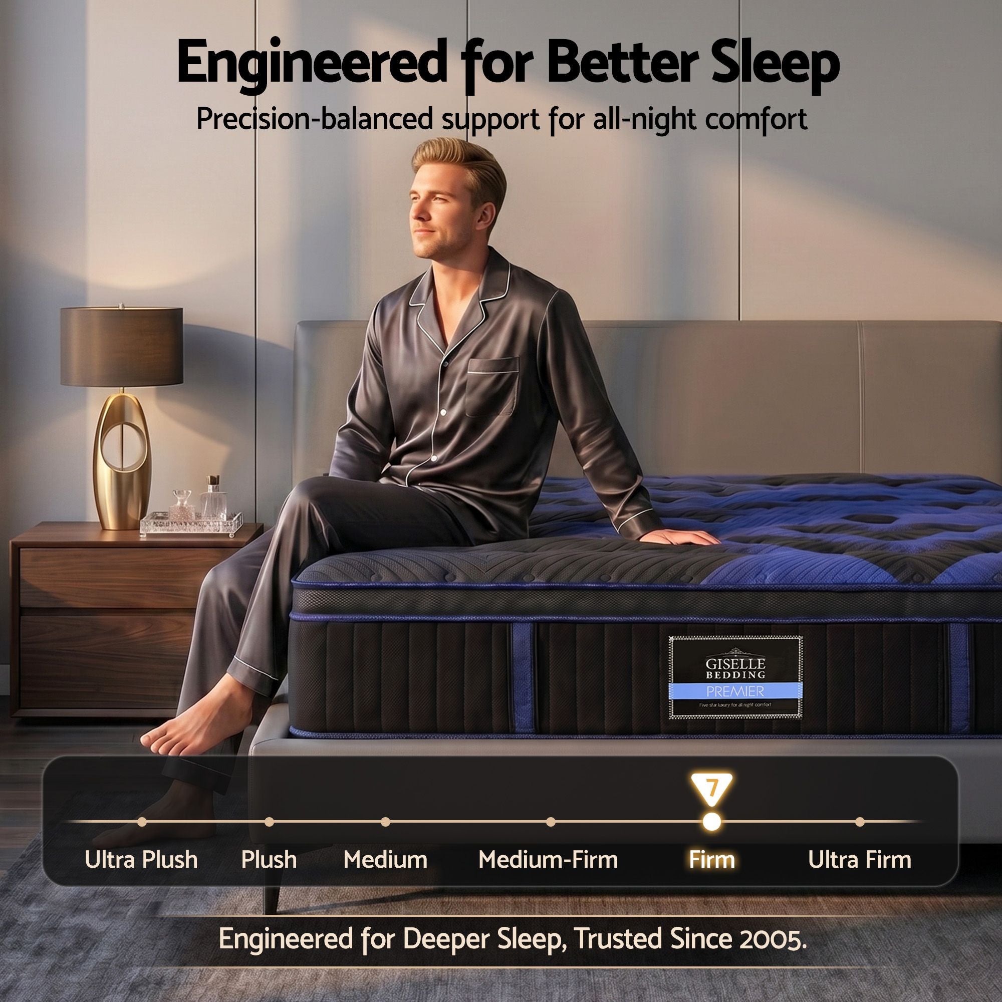 34cm Queen Hybrid Mattress with Cooling Gel Memory Foam and Edge Support - Black & Blue