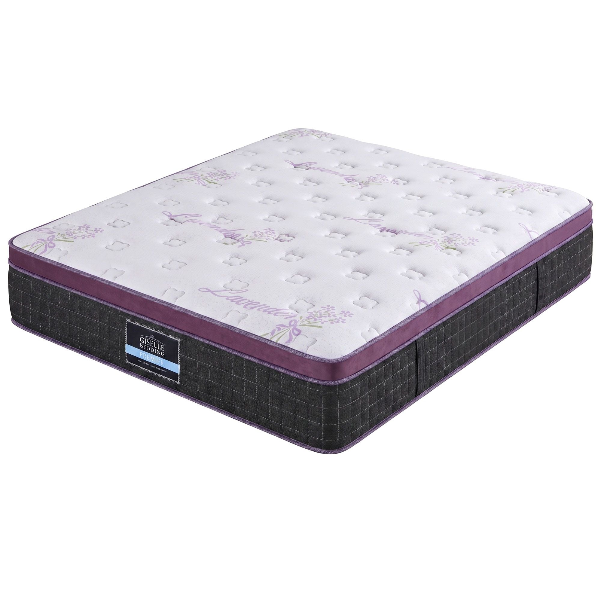 Double Euro Top Mattress Firm Pocket Spring with Edge Support 137x190cm - Purple & Black