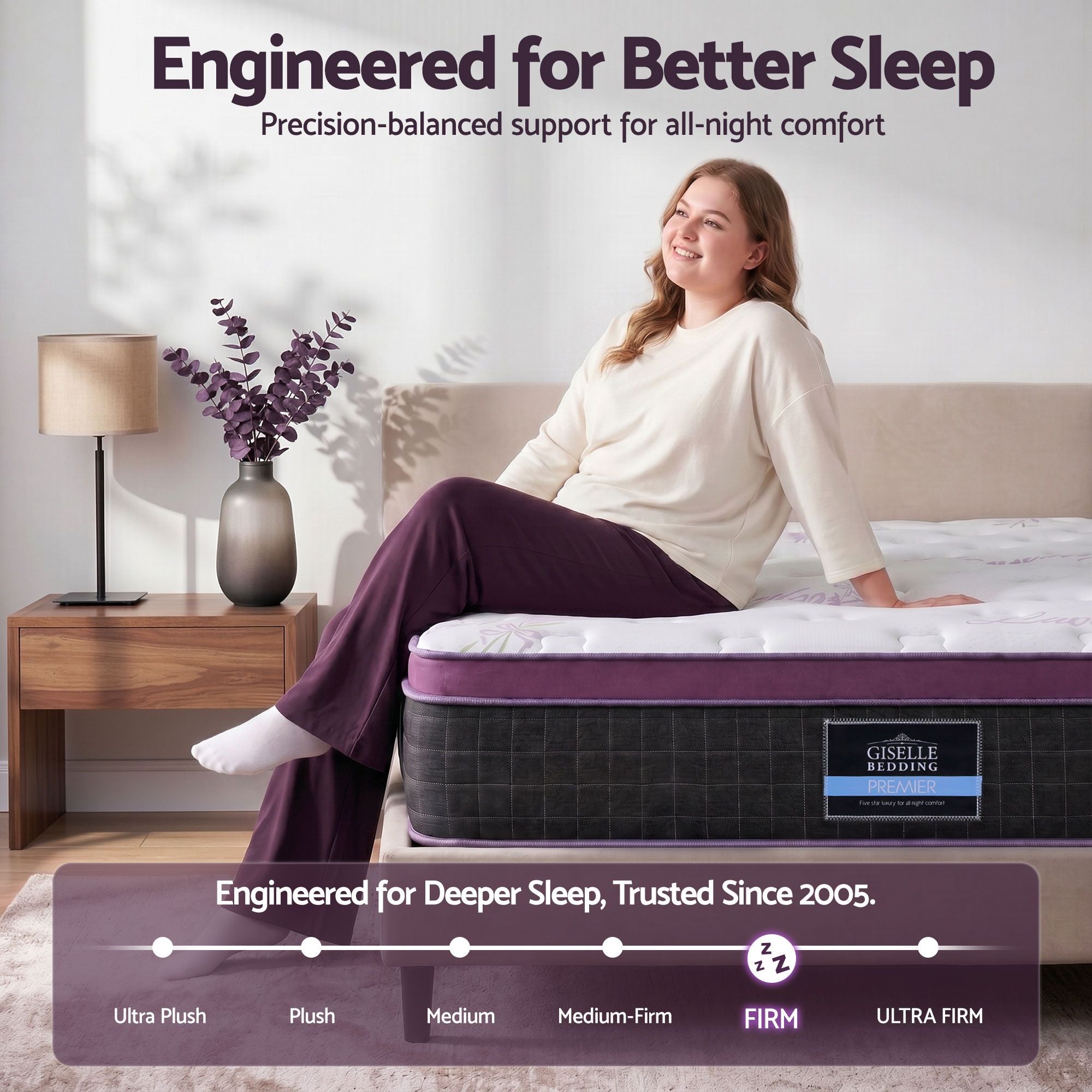 King Euro Top Firm Pocket Spring Mattress with Edge Support - Purple