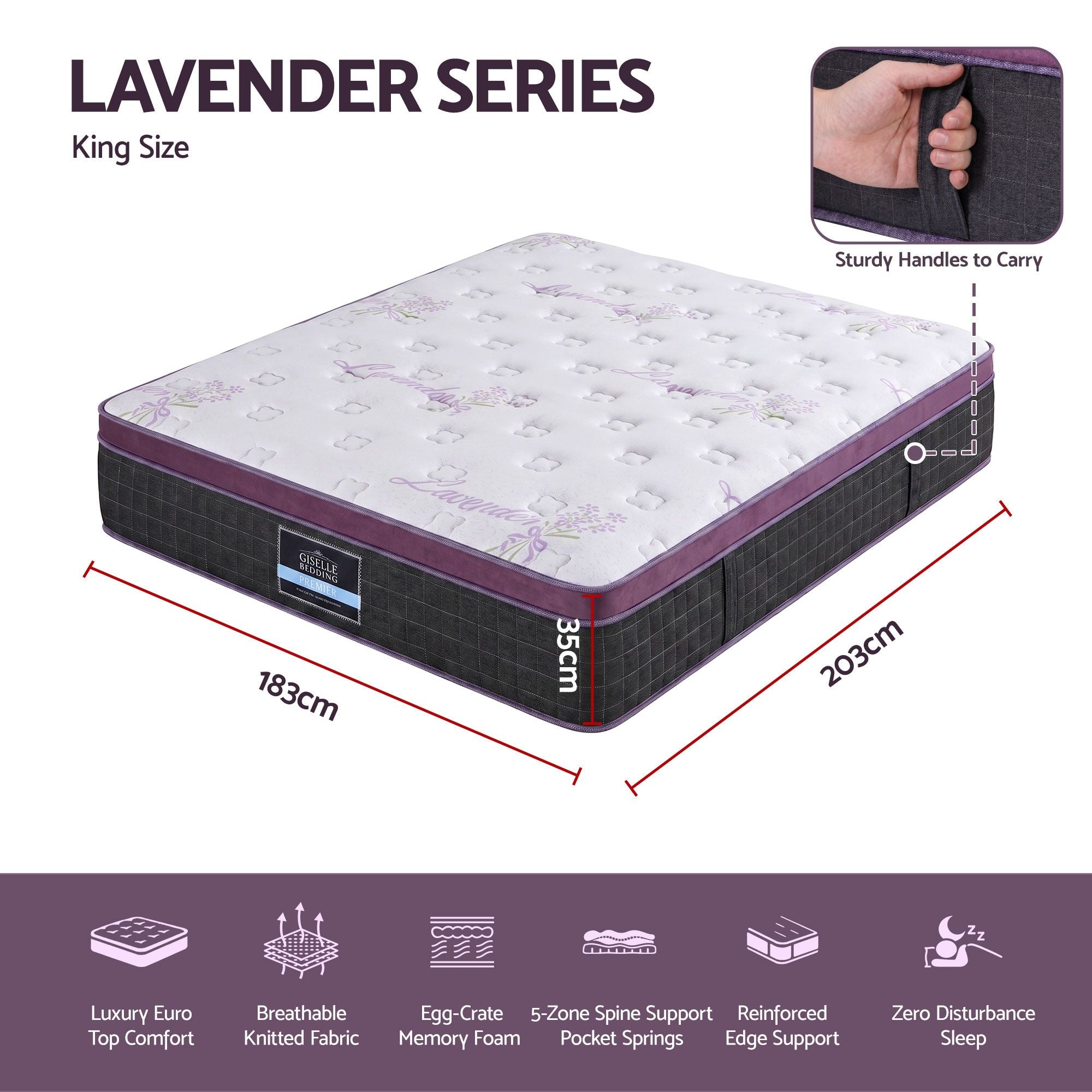 King Euro Top Firm Pocket Spring Mattress with Edge Support - Purple