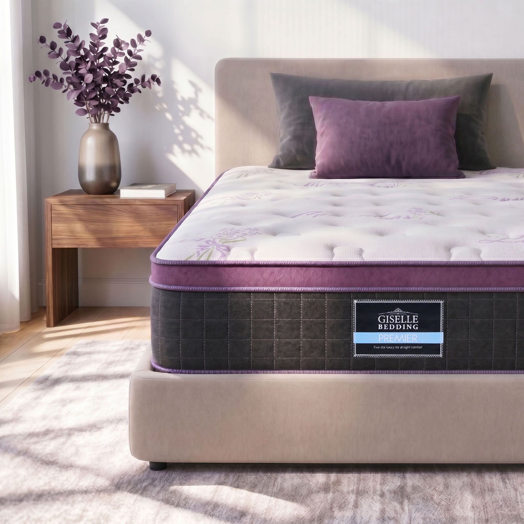 Single Euro Top Mattress Firm Pocket Spring Edge Support 90x190cm - Purple & Black
