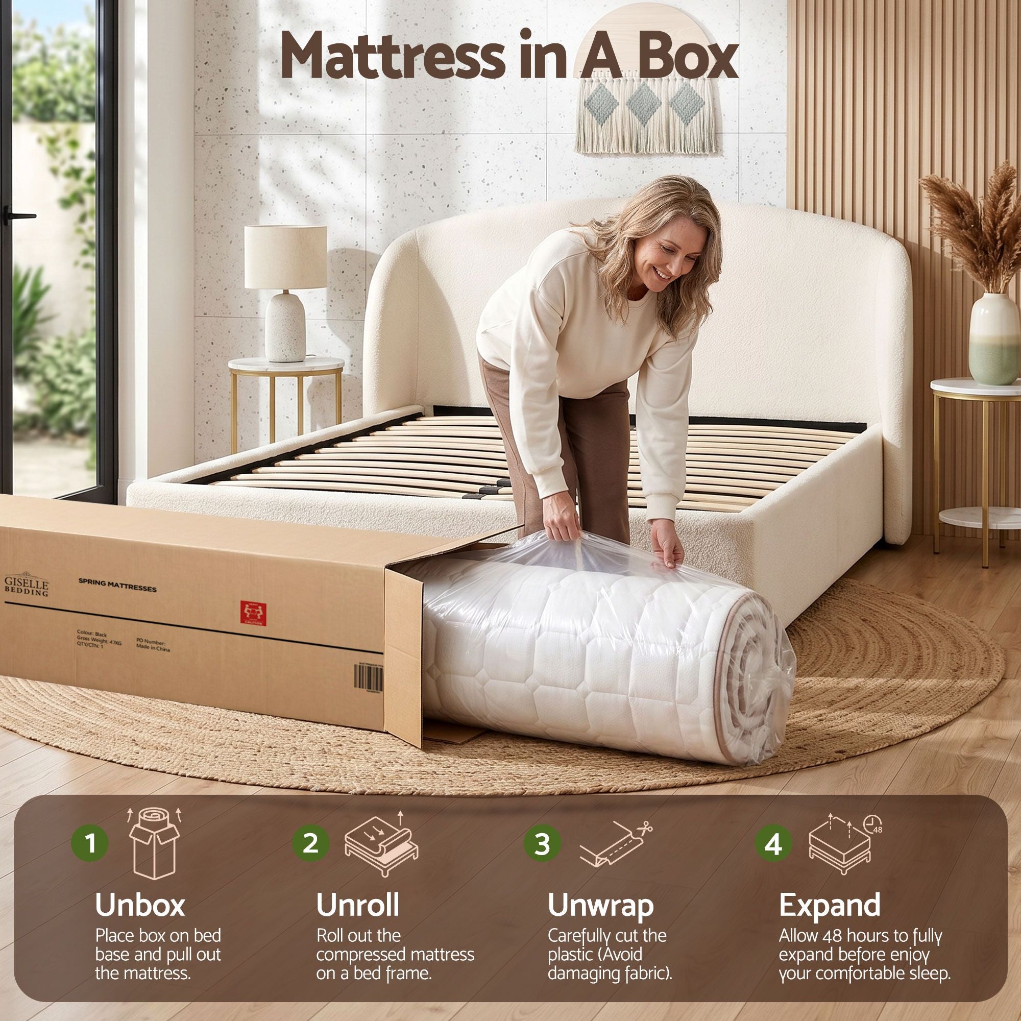 20cm Firm Double Mattress Pocket Spring for Bedroom or Guest Room - White