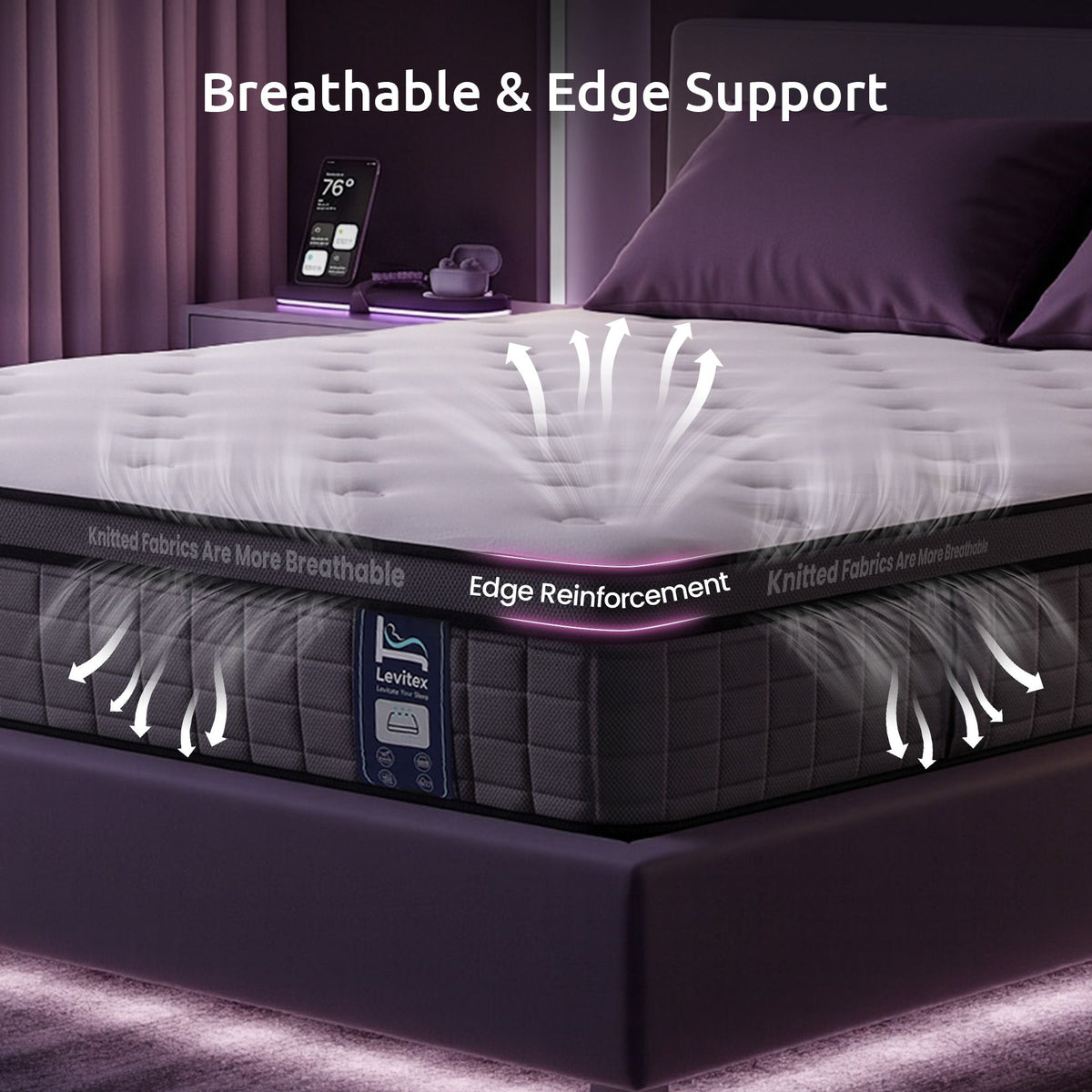 King 5-Zone Pocket Spring Mattress with 2 Rows Edge Support and Breathable Corrugated Sponge 30cm - White