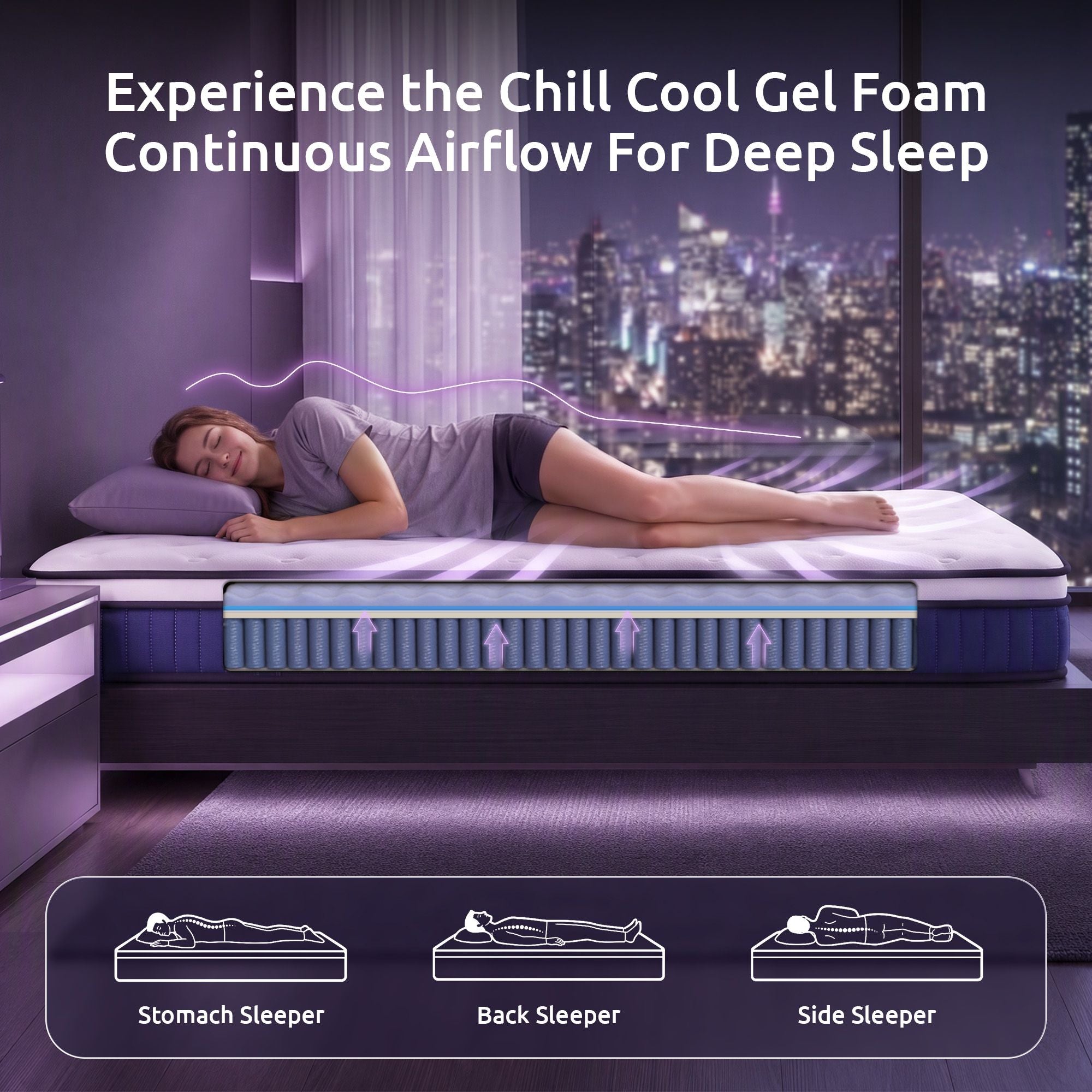 King Single 23cm Pocket Spring Mattress with Cooling Gel Foam, Medium-Firm Support - White