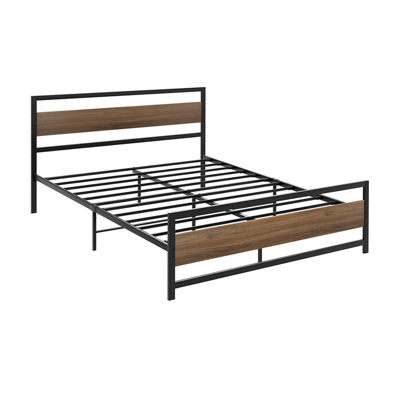 Industrial Style Double Metal Bed Frame Wood & Black