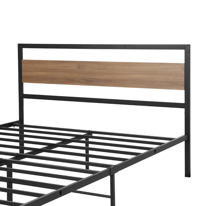 Industrial Style Double Metal Bed Frame Wood & Black