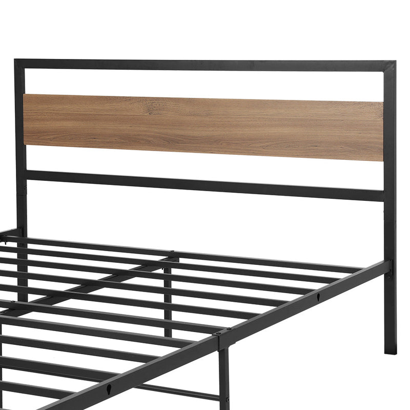 Industrial Style Queen Metal Bed Frame Wood & Black