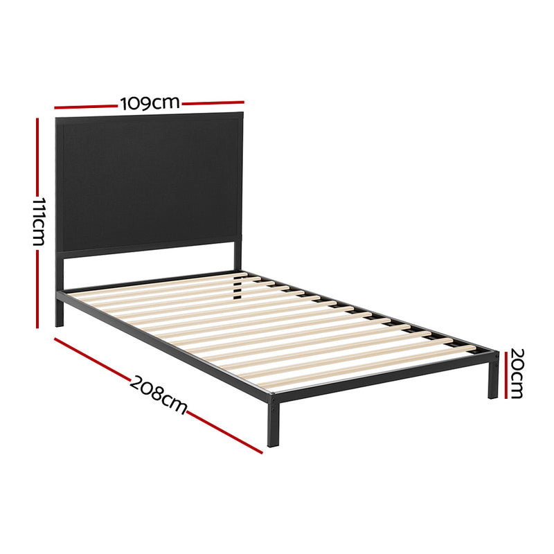 Paddington King Single Bed Frame With Fabric Headboard Black & Charcoal