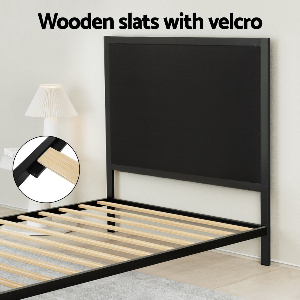 Paddington King Single Bed Frame With Fabric Headboard Black & Charcoal