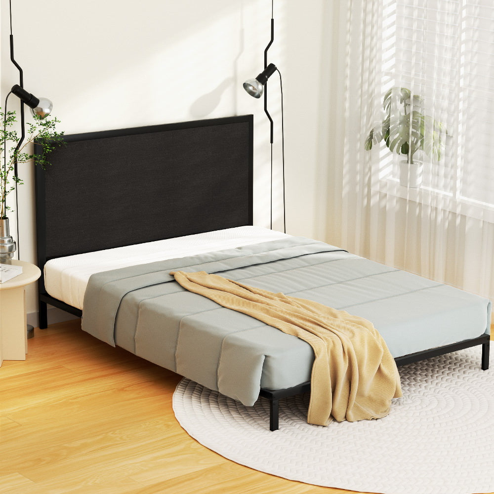 Paddington Queen Bed Frame With Fabric Headboard Black & Charcoal