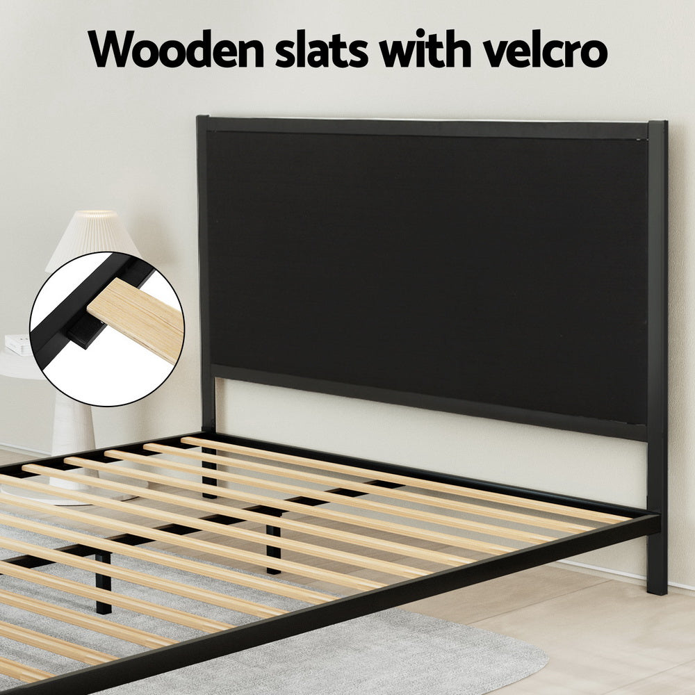 Paddington Queen Bed Frame With Fabric Headboard Black & Charcoal