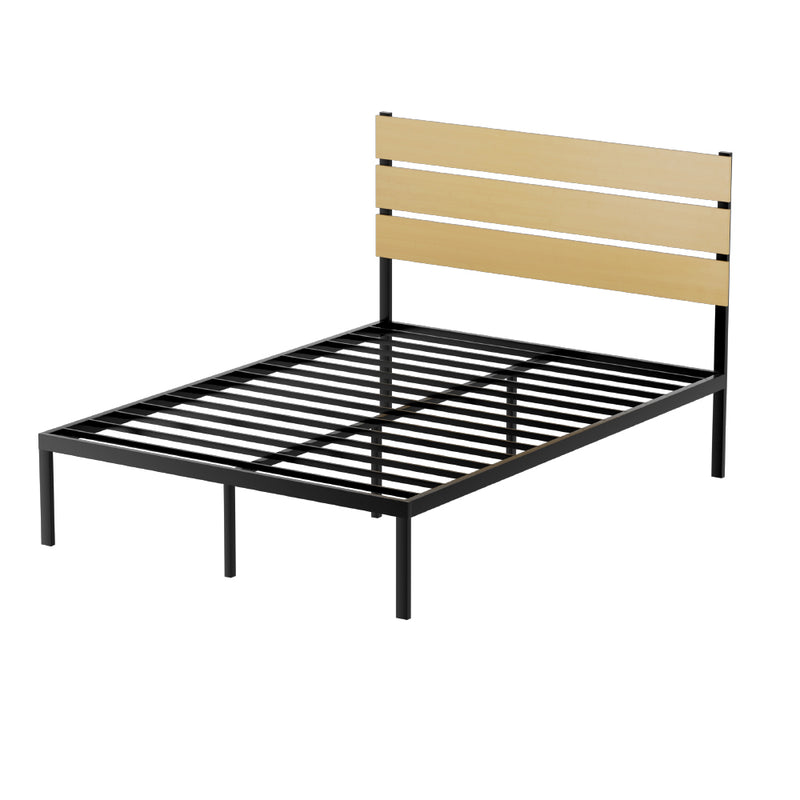 Paula Double Metal Bed Frame Black With Wooden Headboard