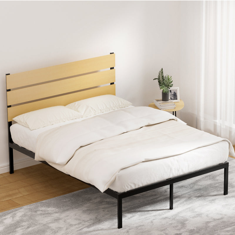 Paula Double Metal Bed Frame Black With Wooden Headboard