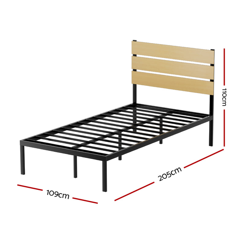 Paula King Single Metal Bed Frame Black With Wooden Headboard