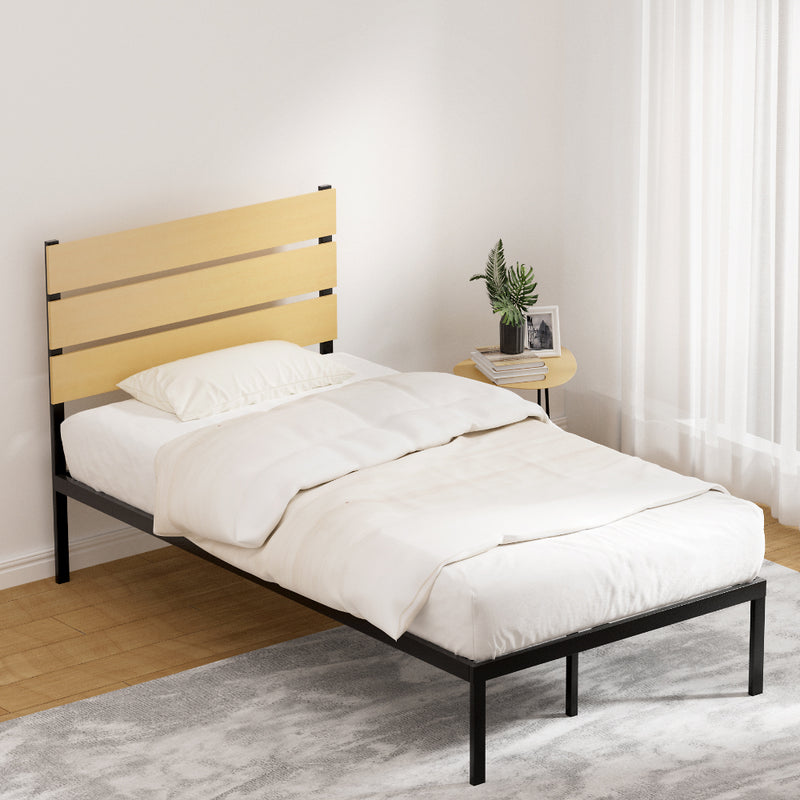 Paula King Single Metal Bed Frame Black With Wooden Headboard