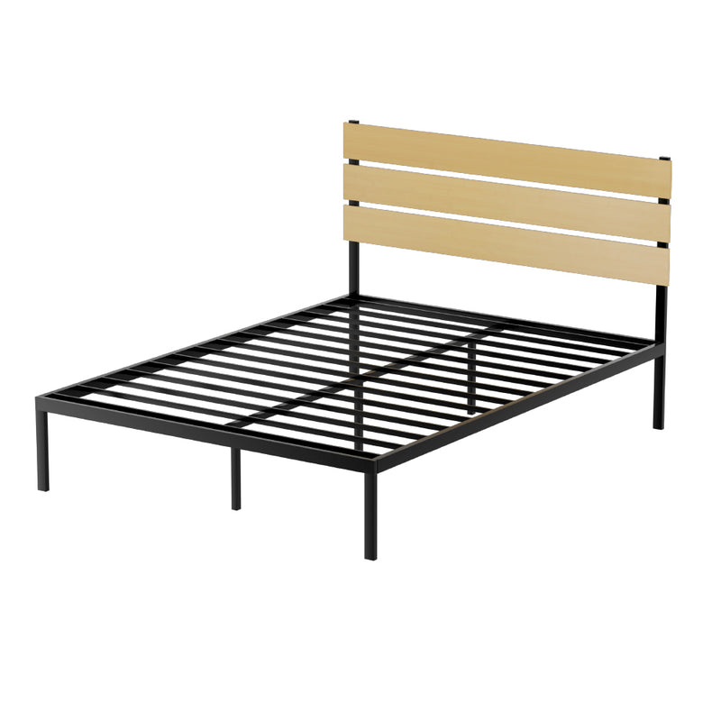 Paula Queen Bed Metal Frame Black With Wooden Headboard