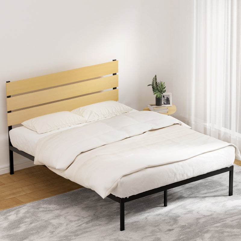 Paula Queen Bed Metal Frame Black With Wooden Headboard