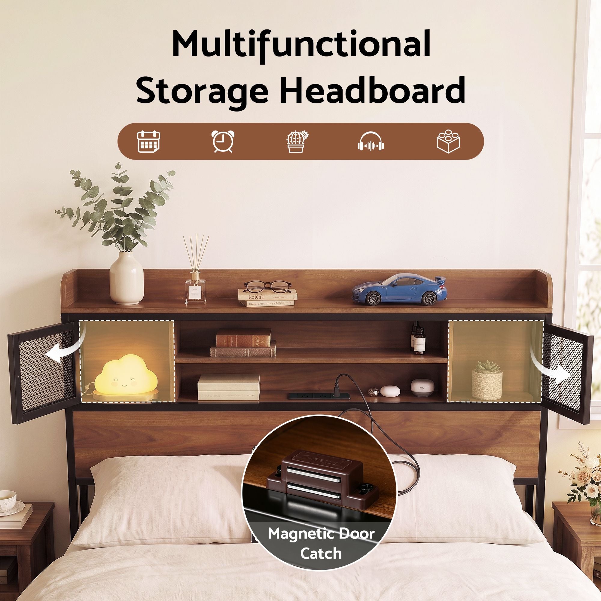 Double Bed Frame with Charging Station and 4 Drawers Storage - Oak