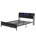 Bed Frame Queen Size with Storage Shelf Headboard Charging Station GRID