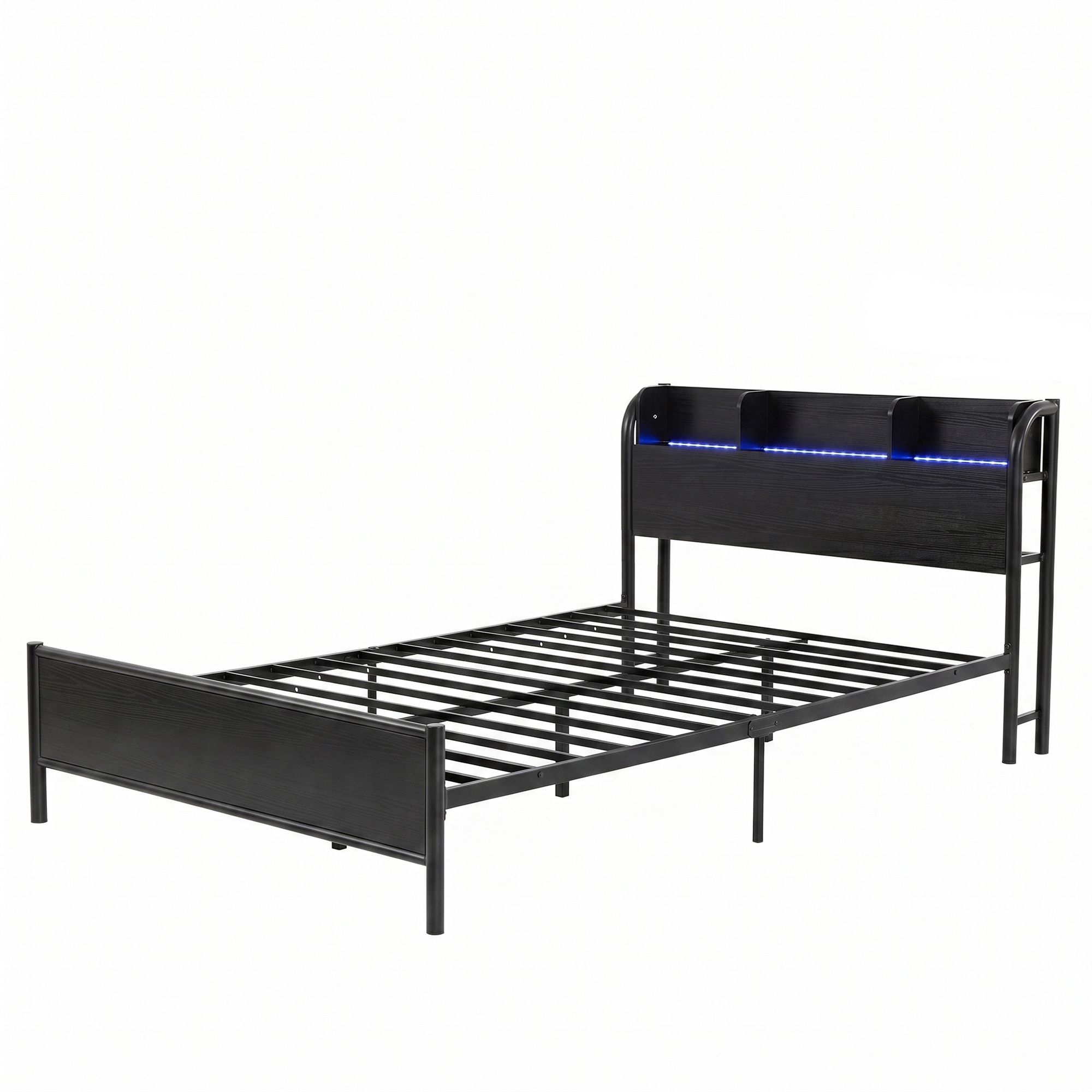 Bed Frame Single Size with Storage Shelf Headboard Charging Station GRID
