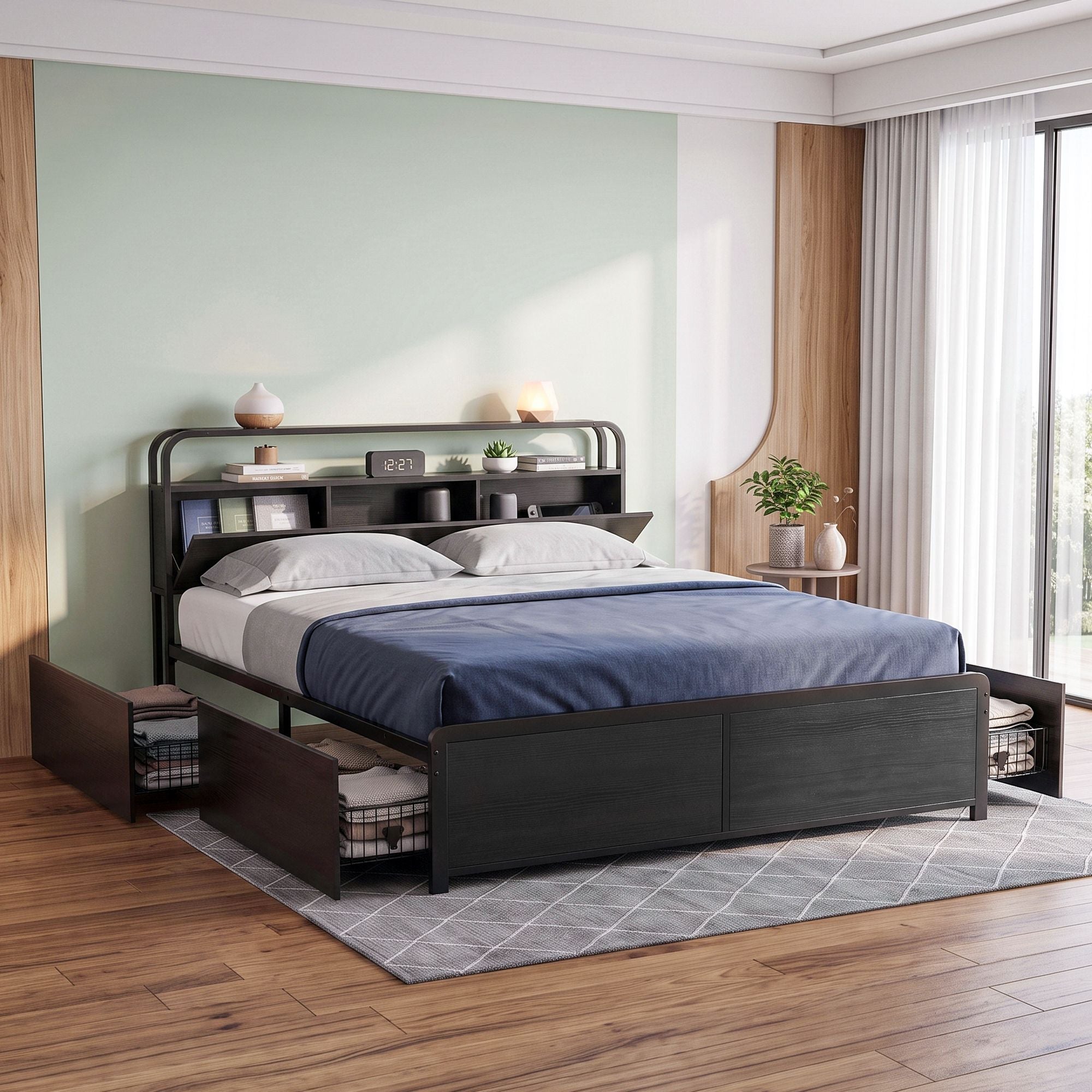 Artiss King Metal Bed Frame 4 Drawers Hidden Storage Headboard HEDY