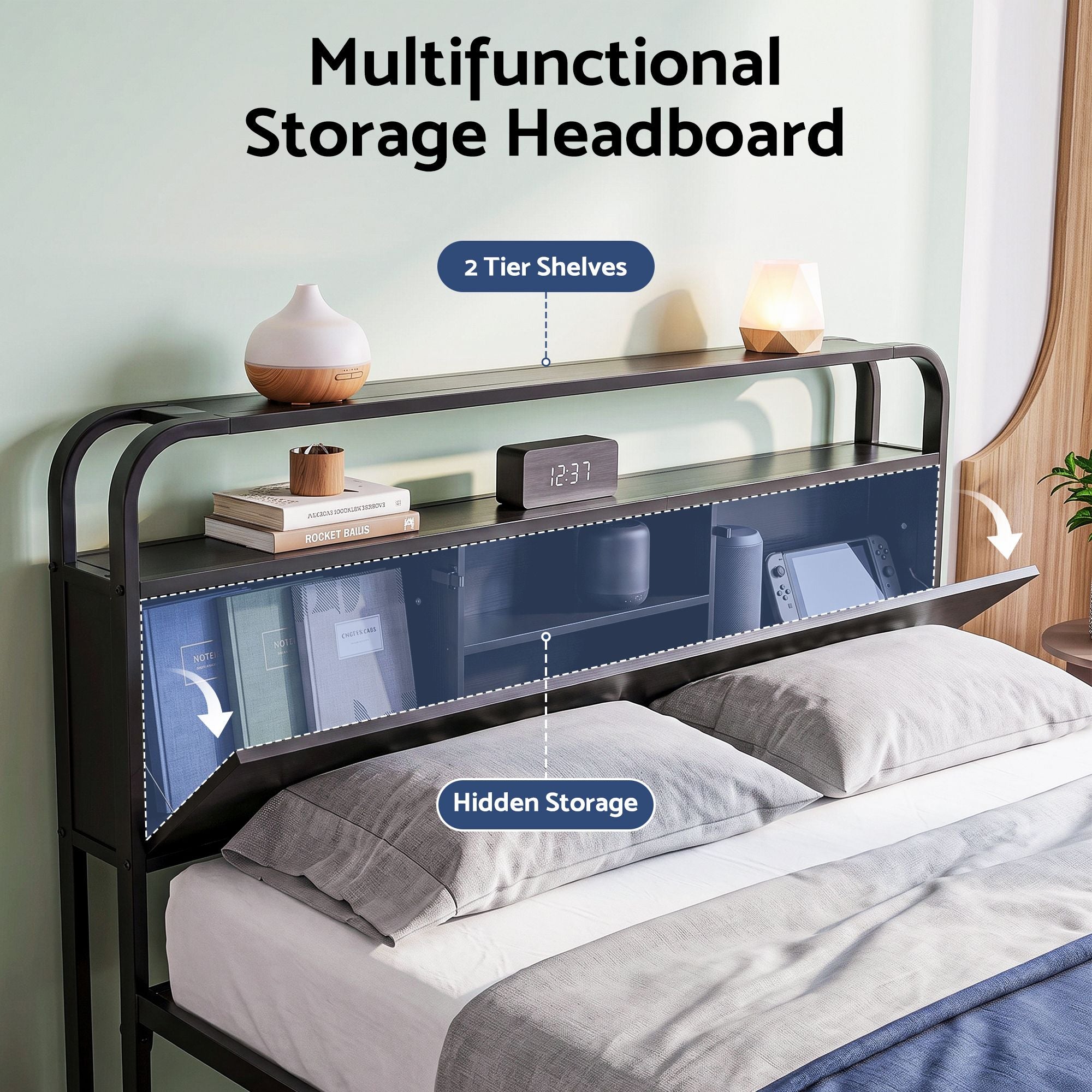 Artiss King Metal Bed Frame 4 Drawers Hidden Storage Headboard HEDY