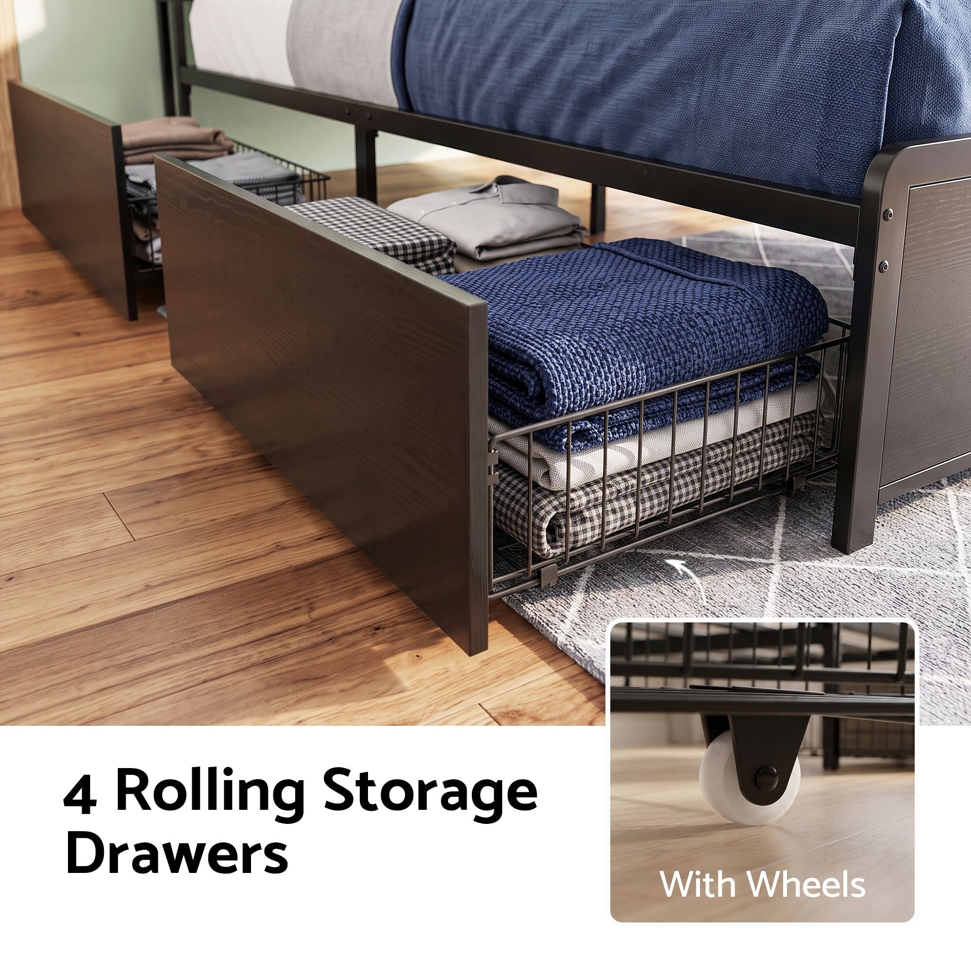 Artiss King Metal Bed Frame 4 Drawers Hidden Storage Headboard HEDY