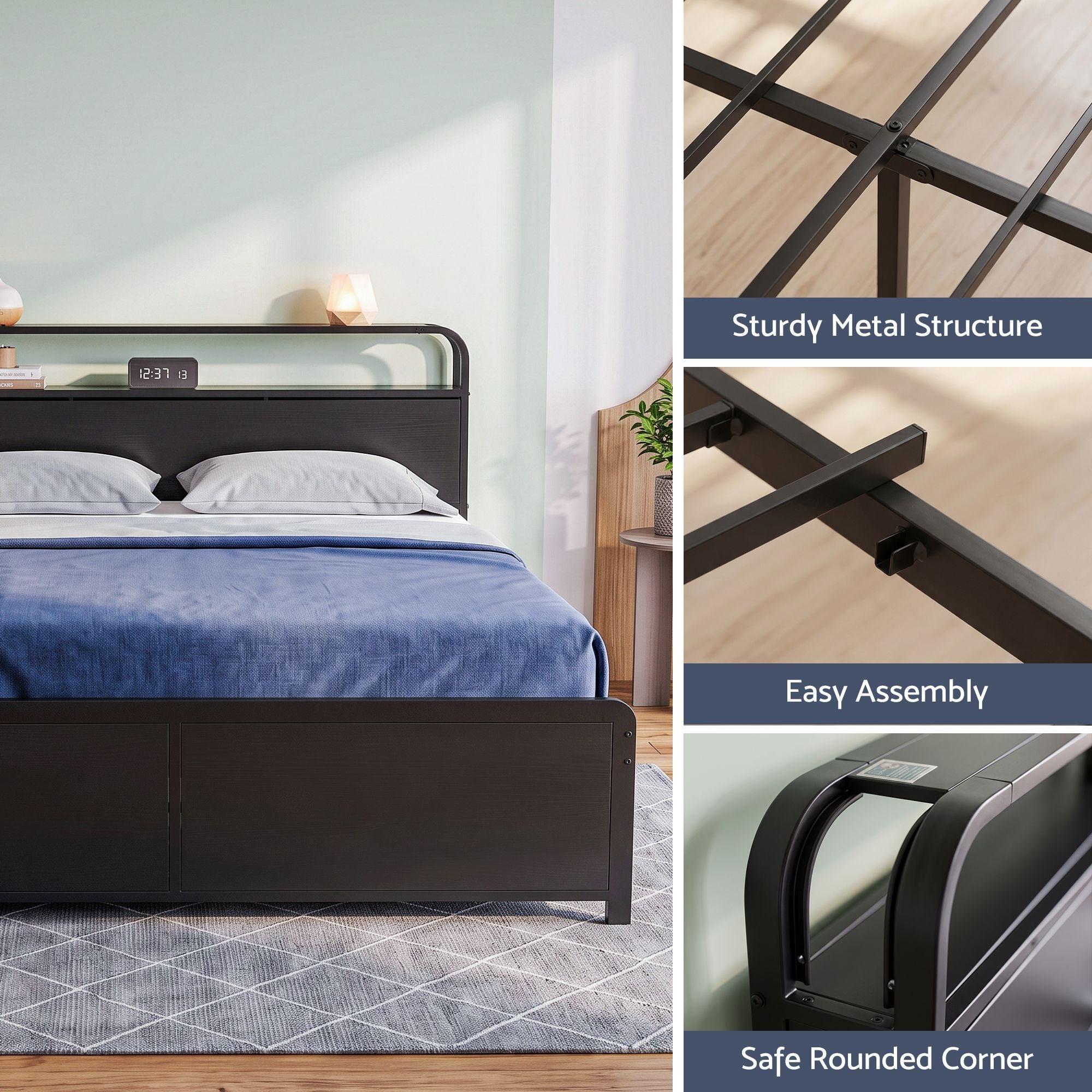 Artiss King Metal Bed Frame 4 Drawers Hidden Storage Headboard HEDY
