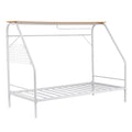 Single House Bed Frame Metal Canopy Bed Storage Shelf for Kids White