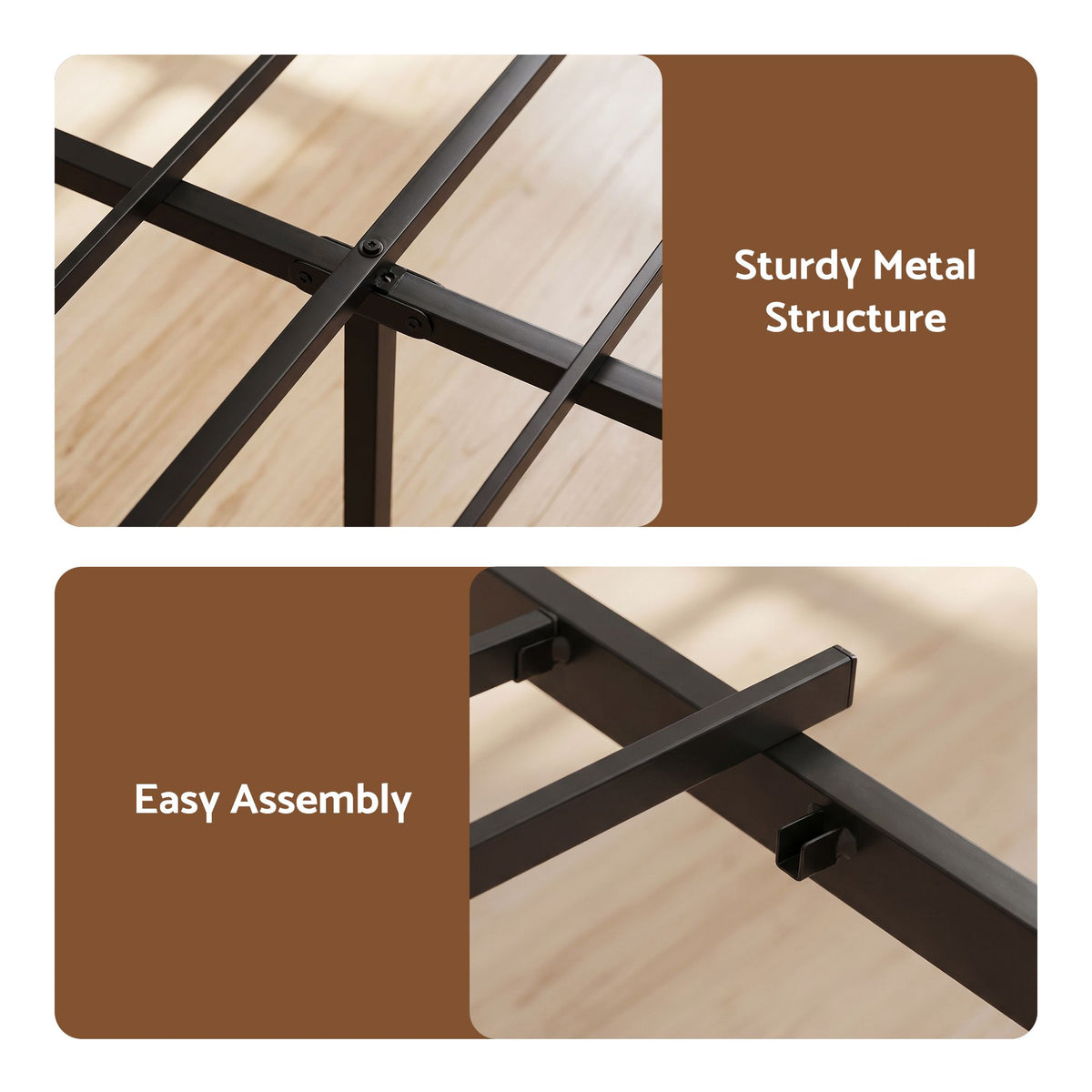Queen Metal Bed Frame with Charging Station & Storage Drawers - Black