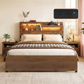 Double Bed Frame Metal with Charging Station LED Light Storage Shelf