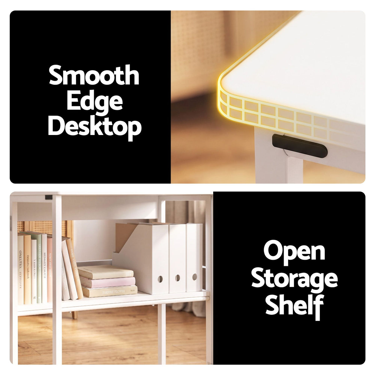 Foldable Mobile Computer Desk with Storage Shelf and Lockable Wheels 80cm - White
