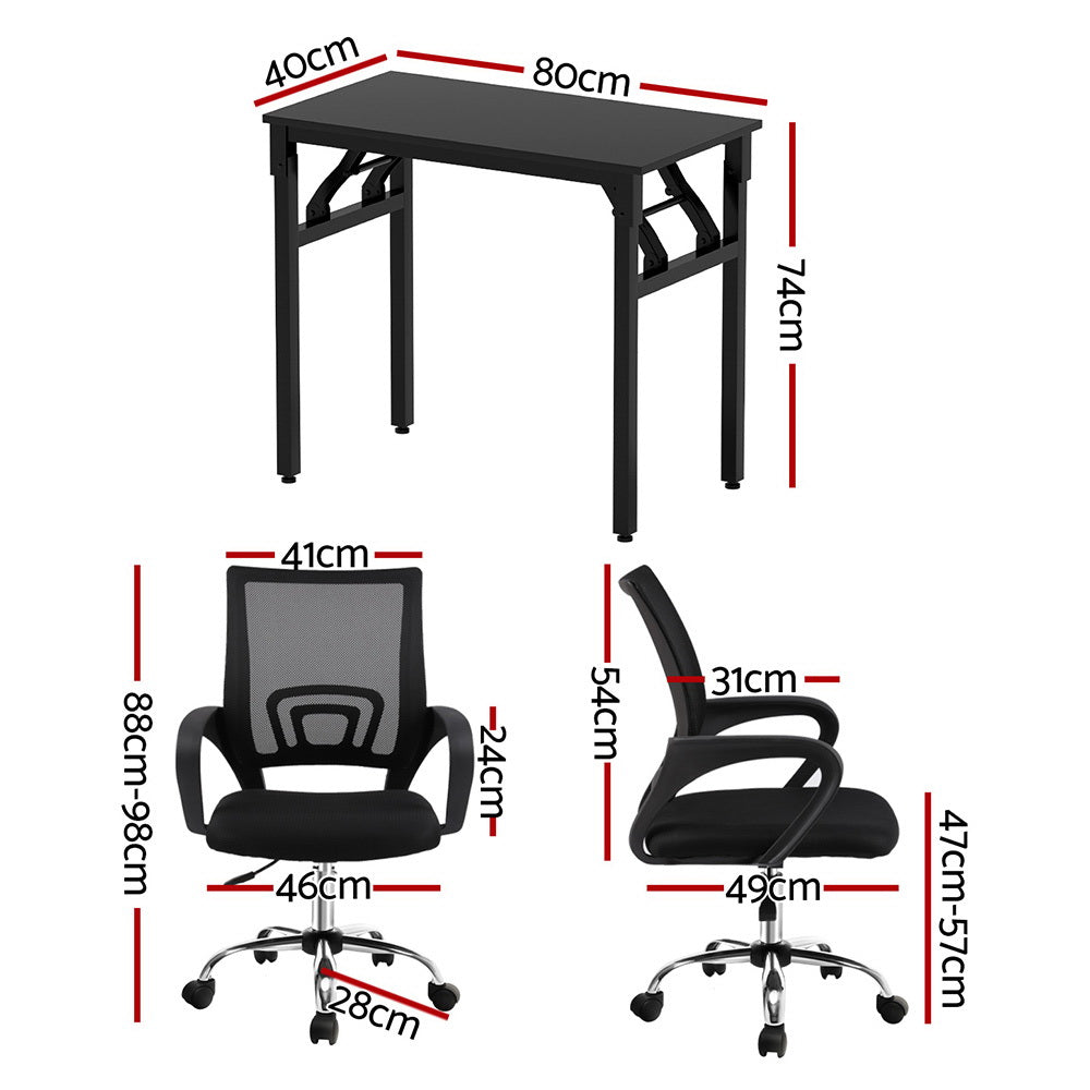 Computer Desk Mesh Office Chair Set Foldable Home Study Table Black