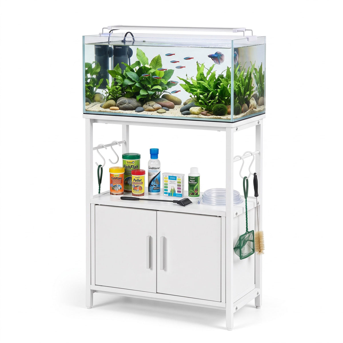 20 Gallon 3-Tier Aquarium Stand with Storage Cabinet and Open Shelf - White