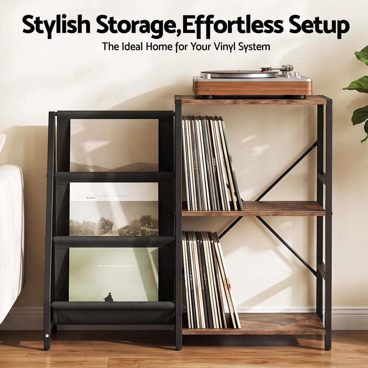 Record Player Stand with 3-Tier Vinyl Storage and Turntable Shelf