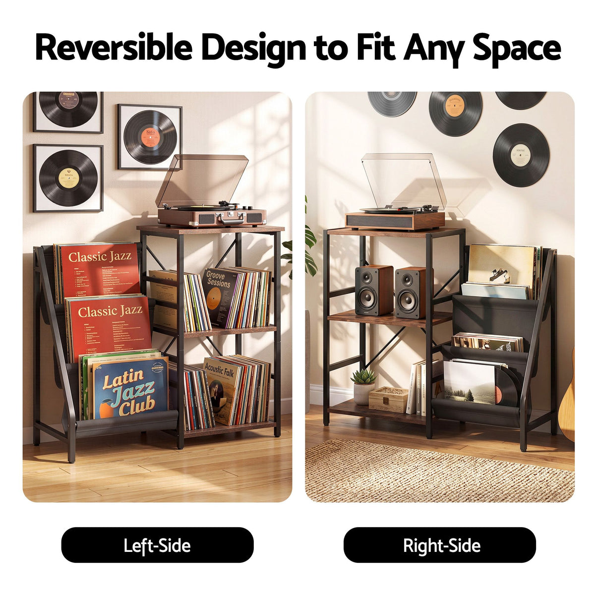 Record Player Stand with 3-Tier Vinyl Storage and Turntable Shelf