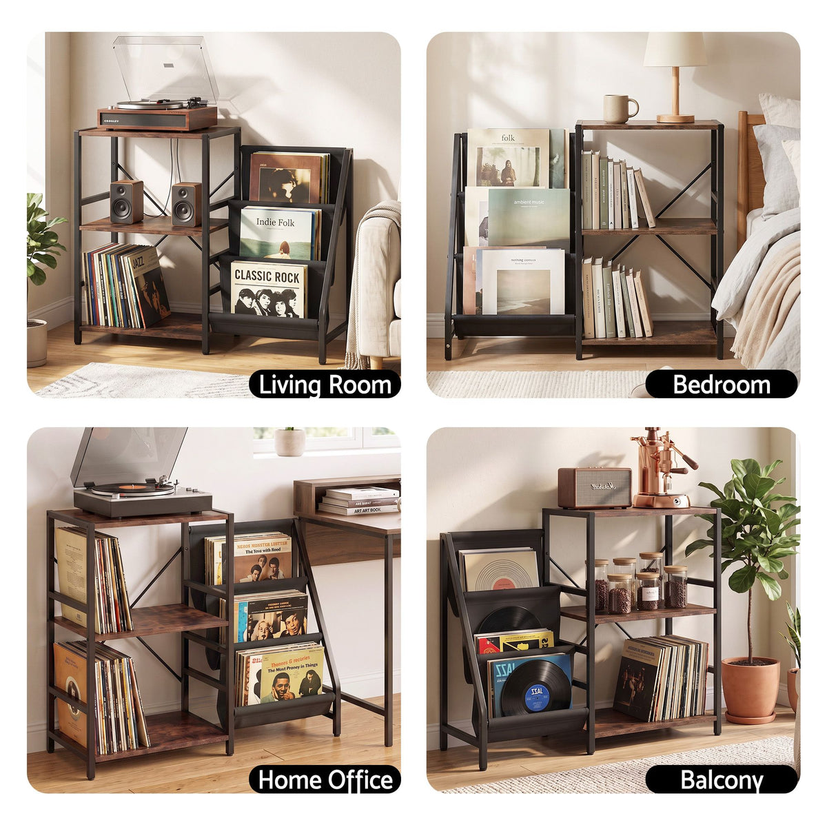 Record Player Stand with 3-Tier Vinyl Storage and Turntable Shelf