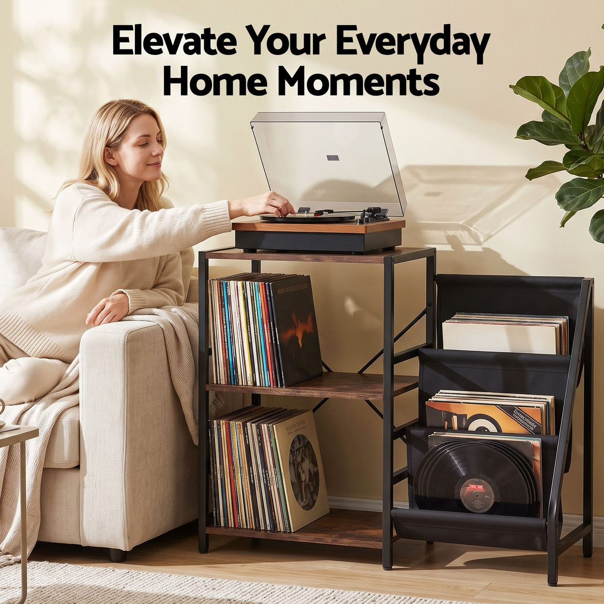Record Player Stand with 3-Tier Vinyl Storage and Turntable Shelf